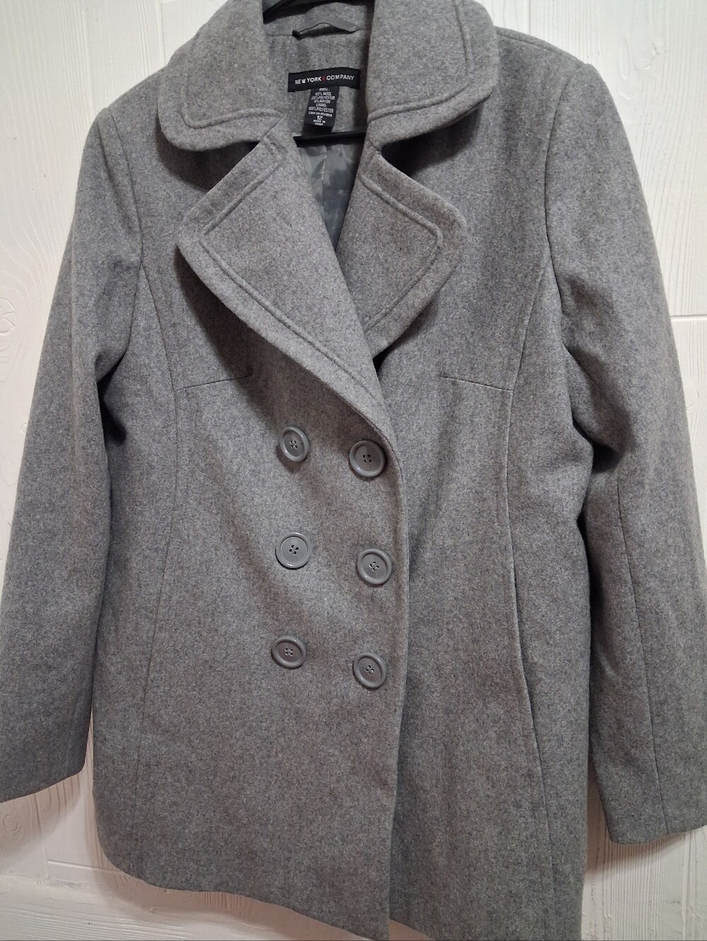 New York & Company Gray Double-Breasted Peacoat